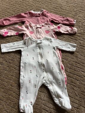 3-Pack Baby Girls One-Piece Sleepers in Pink, Light Pink, and Cream